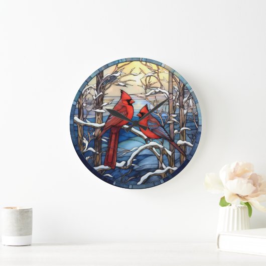 Kardinal auf der Schneedecke Große Wanduhr (Zuhause)