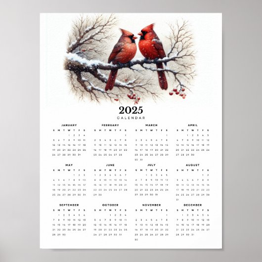 Kardinal auf der Snowy Branch 2025 Kalender Poster (Vorne)