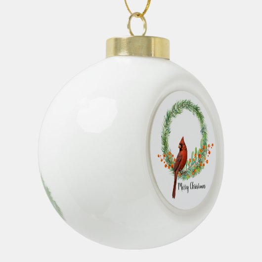 Kardinal auf einem Kranz Schneeflocke Gerahmte Ver Keramik Kugel-Ornament (Links)