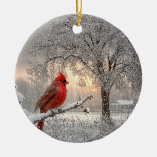 Kardinal auf einem schneebedeckten Ast Keramik-Kre Keramik Ornament