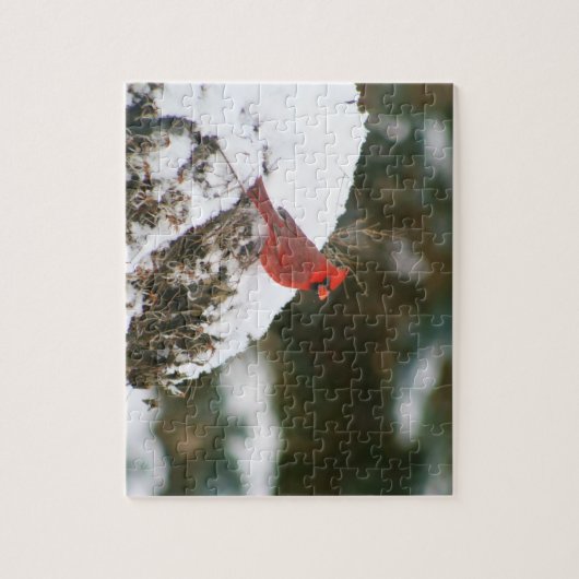 Kardinal auf einem Snowy Bush Puzzle (Vertikal)