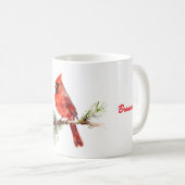 Kardinal auf einem Tannenzweig Kaffeetasse (VorderseiteRechts)