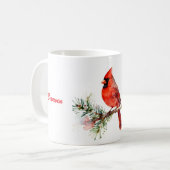 Kardinal auf einem Tannenzweig Kaffeetasse (Vorderseite Links)