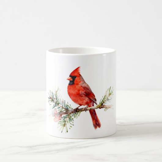 Kardinal auf einem Tannenzweig Kaffeetasse (Mittel)