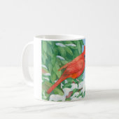 Kardinal auf einem verschneiten Busch Kaffeetasse (Vorderseite Links)