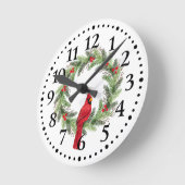 Kardinal auf einem Winterkranz Runde Wanduhr (Winkel)