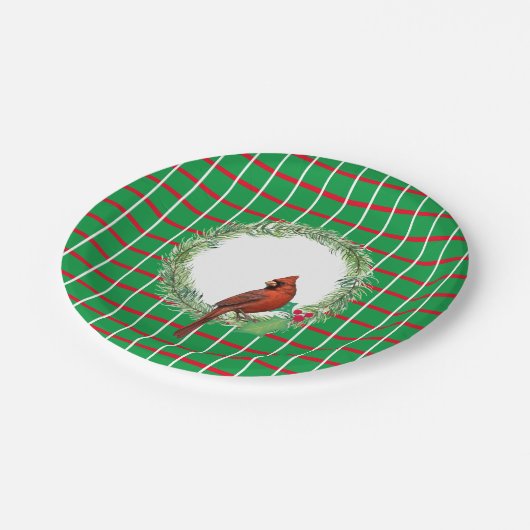 Kardinal auf einer Kaminplatte Pappteller (Schrägansicht)