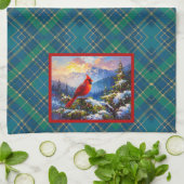 Kardinal auf Grün, Blau, Gold, Weihnachten Kariert Geschirrtuch (Gefaltet)