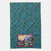 Kardinal auf Grün, Blau, Gold, Weihnachten Kariert Geschirrtuch (Vertikal)