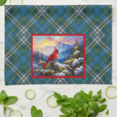 Kardinal auf Grün, Blau, Gold, Weihnachten Kariert Geschirrtuch (Gefaltet)
