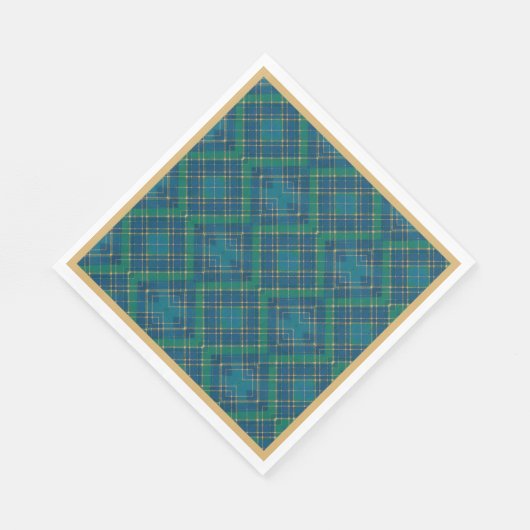 Kardinal auf Grün, Blau, Gold, Weihnachten Kariert Serviette (Ecke)