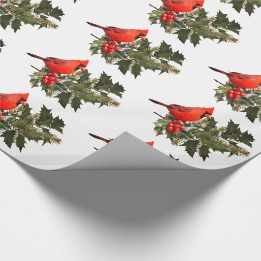 Kardinal auf Holly 2 Wrapping Paper Geschenkpapier (Ecke)