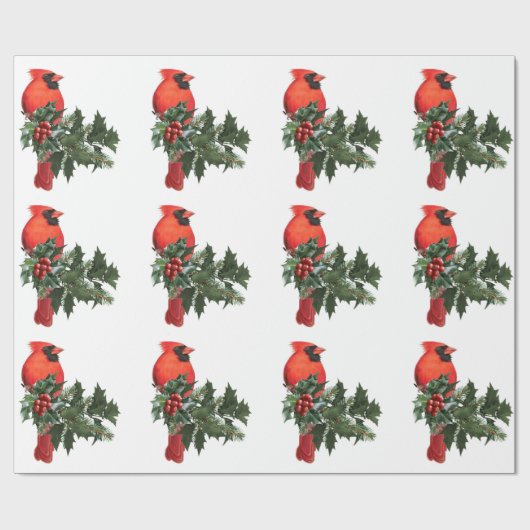 Kardinal auf Holly 3 Wrapping Paper Geschenkpapier (Flach)