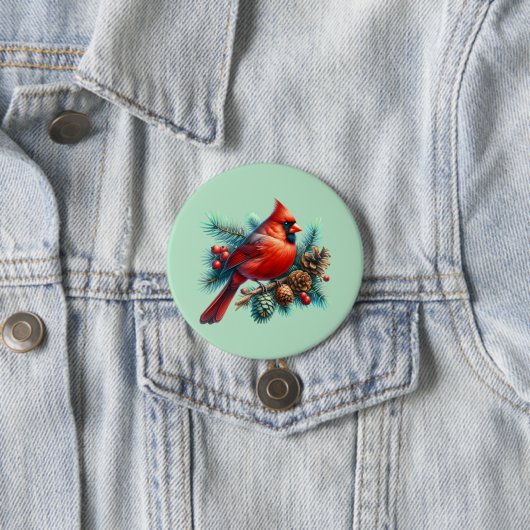 Kardinal auf Kiefernzweig mit Winterbeeren Button (Beispiel)