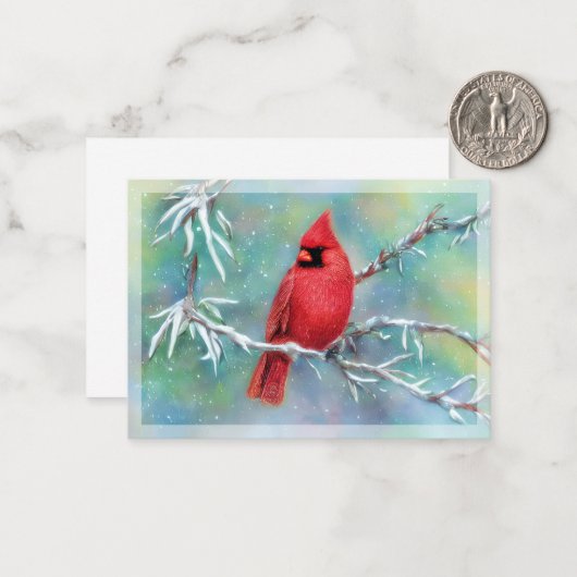 Kardinal auf Schneebau Filialbudget Mini Weihnacht Mitteilungskarte (Vorderseite/Rückseite Beispiel)