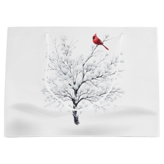 Kardinal auf Snowy Tree Weihnachtsgeschenktasche Große Geschenktüte (Vorderseite)