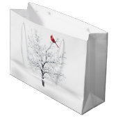 Kardinal auf Snowy Tree Weihnachtsgeschenktasche Große Geschenktüte (Vorderseite Schrägansicht)