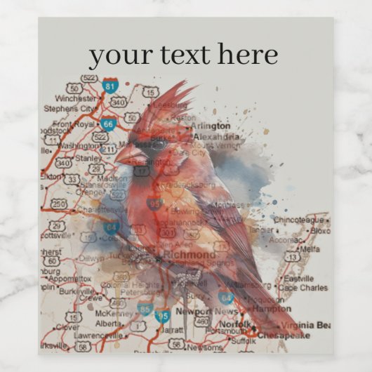 Kardinal auf Virginia Road Map anpassbar Weinetikett (Einzelnes Label)