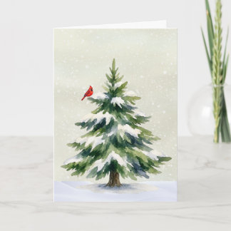 Kardinal auf Weihnachtsbaum-Weihnachtskarte Feiertagskarte