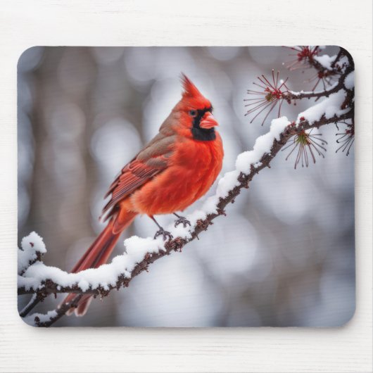 Kardinal auf Winterzweig Mousepad (Vorne)