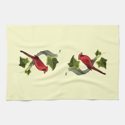 Kardinal auf Zweig mit ivy-Blätter Handtuch (Horizontal)