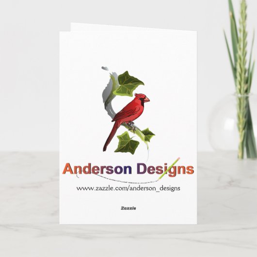Kardinal auf Zweig mit ivy-Blätter Karte (Rückseite)