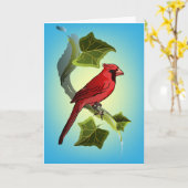 Kardinal auf Zweig mit ivy-Blätter Karte (Gelbe Blume)