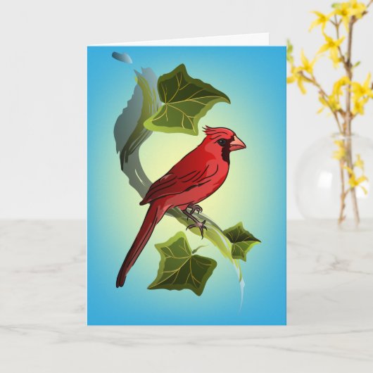 Kardinal auf Zweig mit ivy-Blätter Karte (Gelbe Blume)