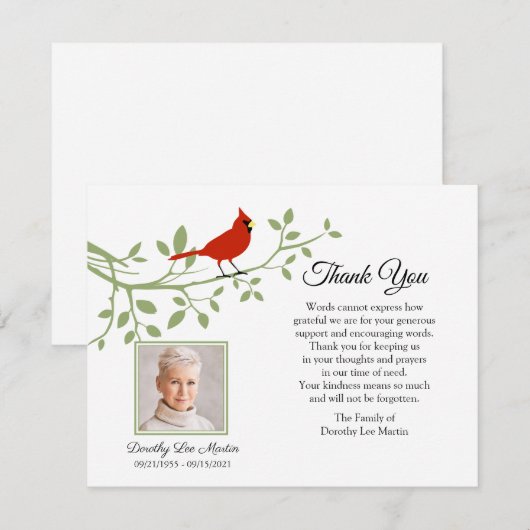 Kardinal Beerdigung Danke Foto Note Card (Vorne/Hinten)