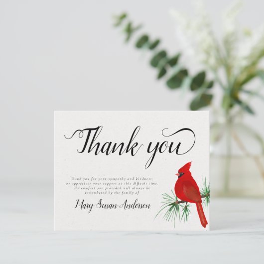 Kardinal Beerdigung Memorial Vielen Dank Dankeskarte (Stehend Vorderseite)