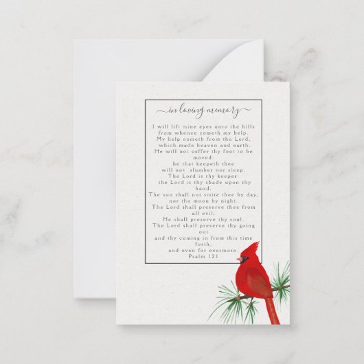 Kardinal Beerdigungskarte Foto-Gebetskarte Mitteilungskarte (Rückseite)