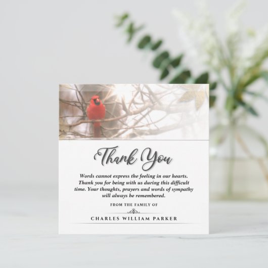 Kardinal bei der Tree SQUARE Beerdigung Dankeschön Dankeskarte (Stehend Vorderseite)
