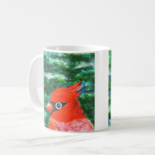 Kardinal Bird art Beautiful Folklorekunst Beileid  Kaffeetasse (Vorderseite Links)