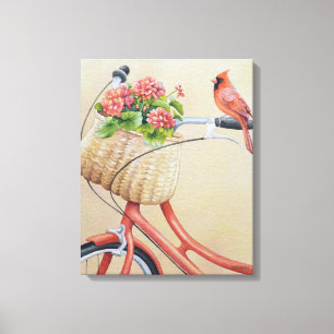 Kardinal Bird auf dem Bike Wasserfarben Kunst Leinwanddruck