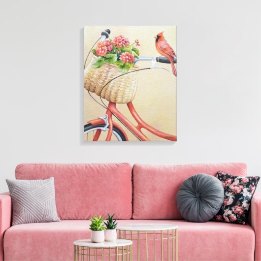 Kardinal Bird auf dem Bike Wasserfarben Kunst Leinwanddruck (Insitu (Wohnzimmer))