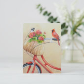 Kardinal Bird auf dem Bike Wasserfarben Kunst Postkarte (Stehend Vorderseite)