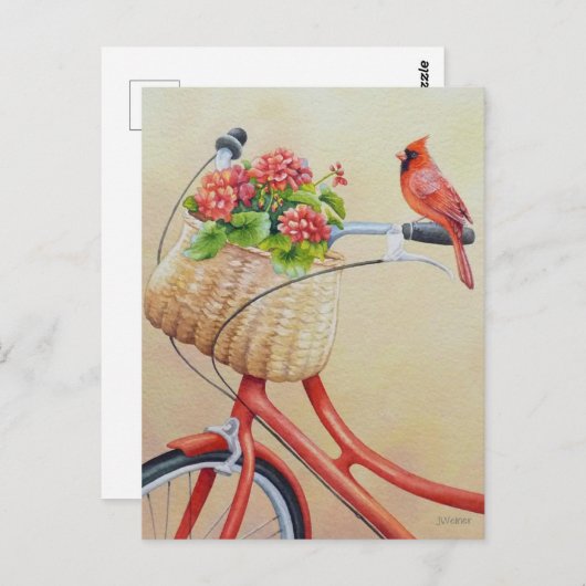Kardinal Bird auf dem Bike Wasserfarben Kunst Postkarte (Vorne/Hinten)
