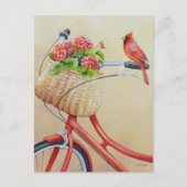 Kardinal Bird auf dem Bike Wasserfarben Kunst Postkarte (Vorderseite)