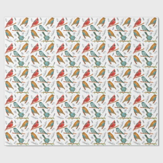 Kardinal Bird Bluebirds Chickadee Gnatcatcher Geschenkpapier (Flach)