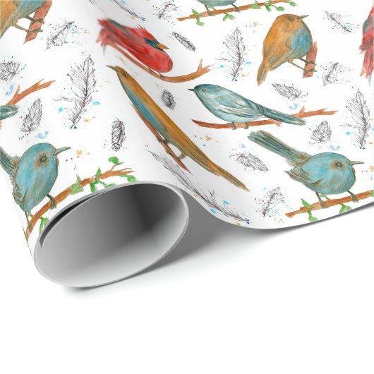 Kardinal Bird Bluebirds Chickadee Gnatcatcher Geschenkpapier (Rolleneckpunkt)