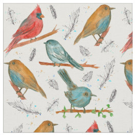Kardinal Bird Chickadee Bluebird Wasserfarben Kuns Stoff