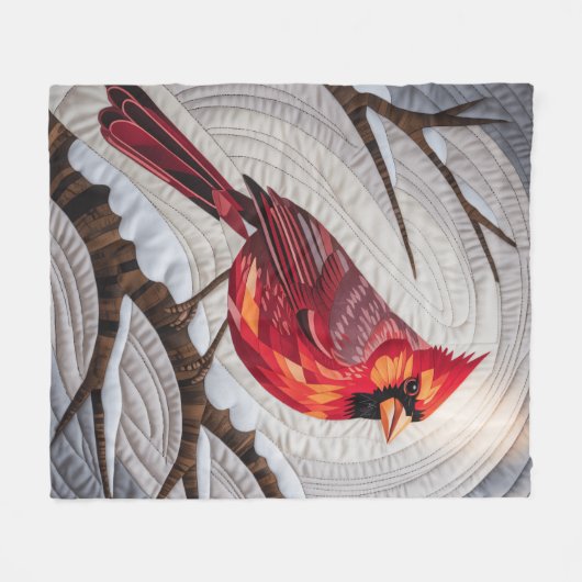 Kardinal Bird Fleece Blanket - Roter Kardinal auf (Vorderseite (Horizontal))