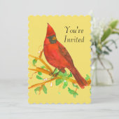Kardinal Bird Geburtstagsparty Einladung Gelb (Stehend Vorderseite)