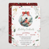 Kardinal Bird Holly Berry Ball Weihnachtsfeier Einladung (Vorne/Hinten)