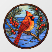 Kardinal Bird in den Berry-Bush-Imitaten festgehal Fensteraufkleber (Blatt)