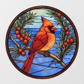 Kardinal Bird in den Berry-Bush-Imitaten festgehal Fensteraufkleber (Blatt)