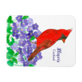 Kardinal Bird Lila Violet Blume Aquarellfarbe Magnet (Horizontal)