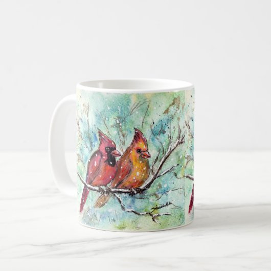 Kardinal Bird Pair Art Kaffeetasse (Vorderseite Links)