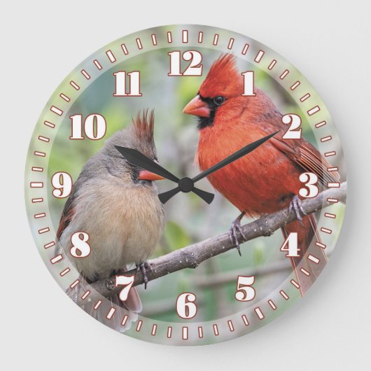 Kardinal-Bird-Pair-Wall-Uhr Große Wanduhr (Vorderseite)