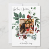 Kardinal Bird & Pine Frohe Weihnachtsfotokarte (Vorderseite)